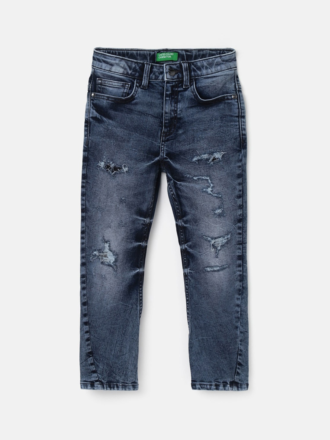 

United Colors of Benetton Boys Mid-Rise Mildly Distressed Heavy Fade Jeans, Blue