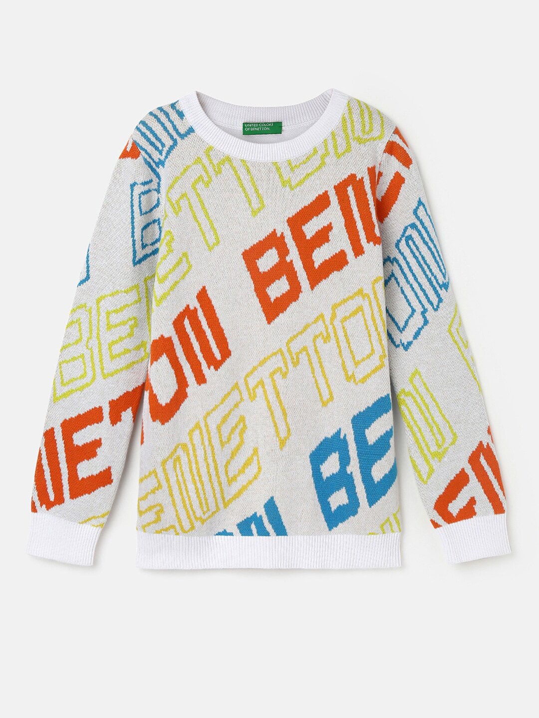 

United Colors of Benetton Boys Typography Printed Cotton Pullover Sweater, Grey