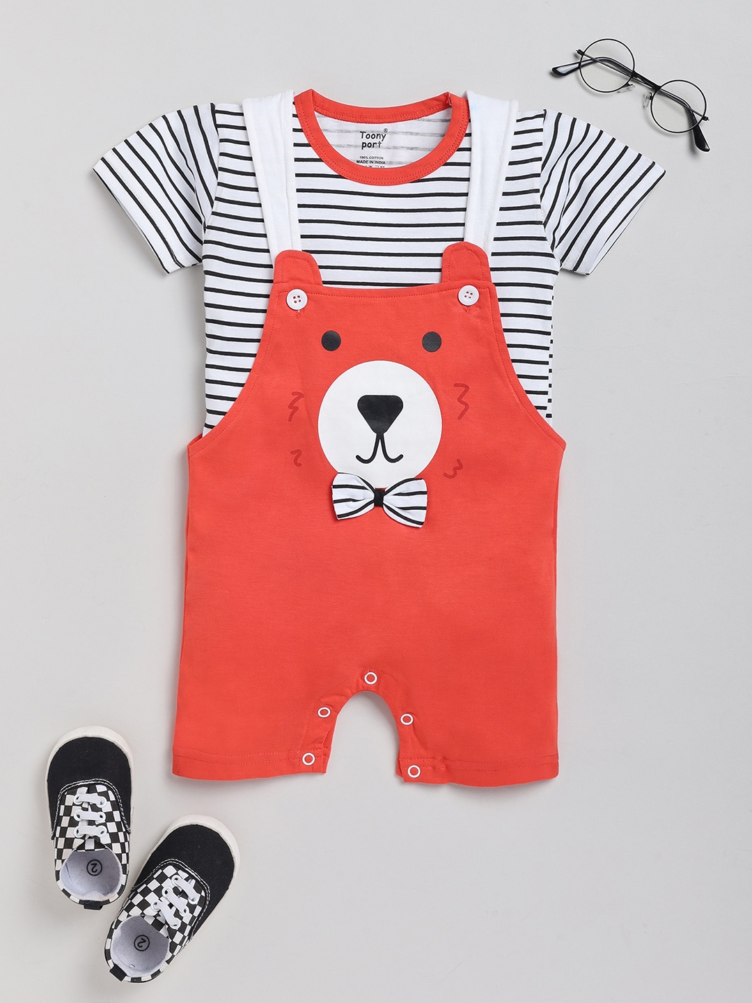 

Toonyport Infants Conversational Printed Pure Cotton Dungaree With T-shirt, Orange