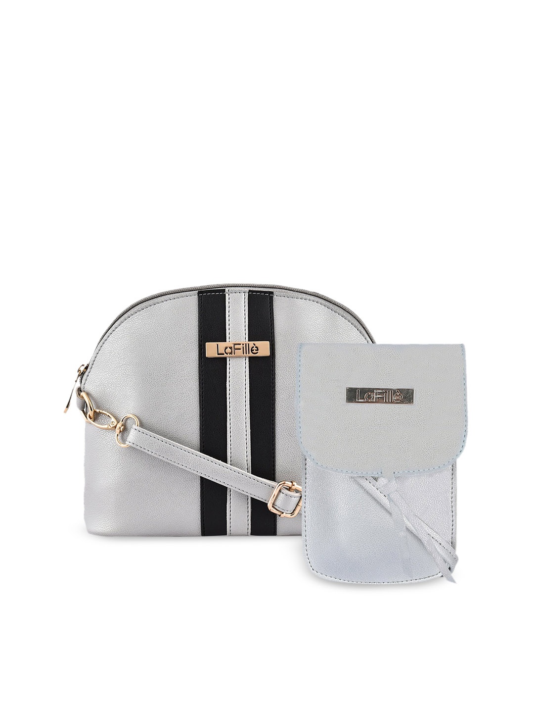 

LaFille Structured Sling Bag With Pouch, Silver