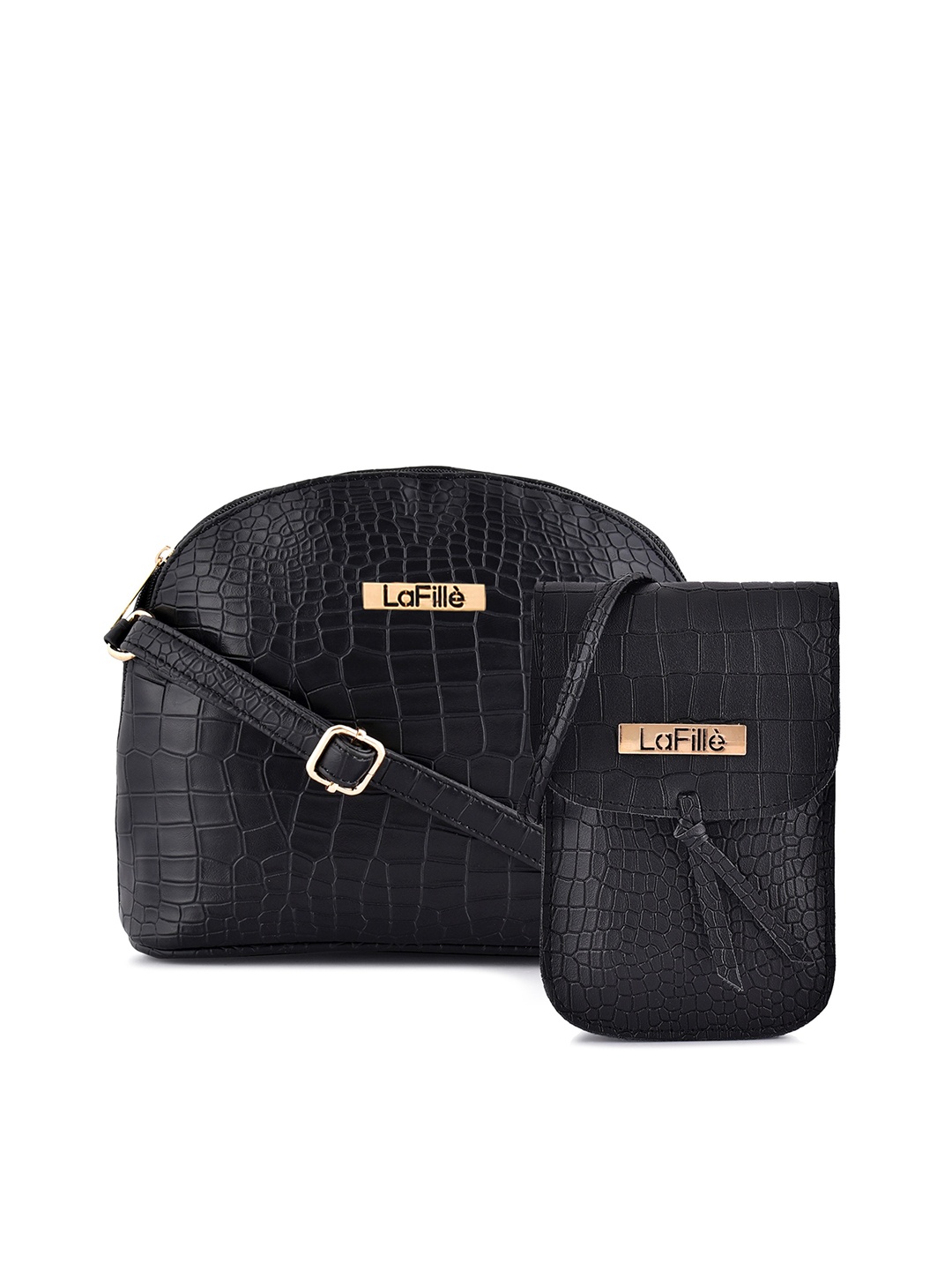 

LaFille Textured Structured Sling Bag With Pouch, Black