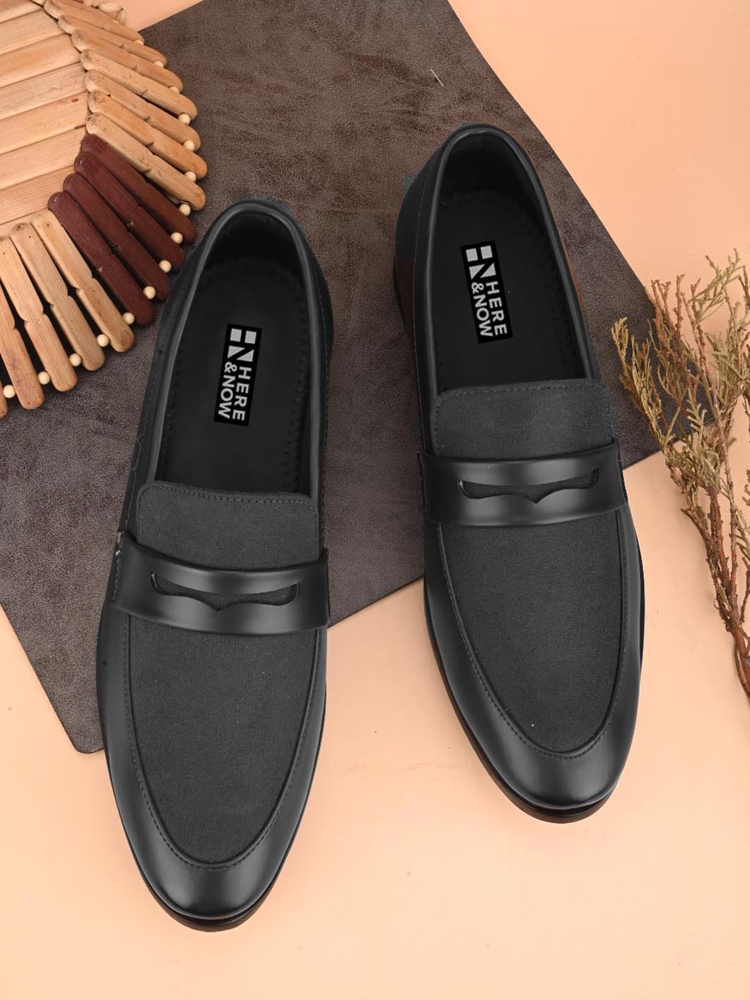 

HERE&NOW Men Black Formal Penny Loafers