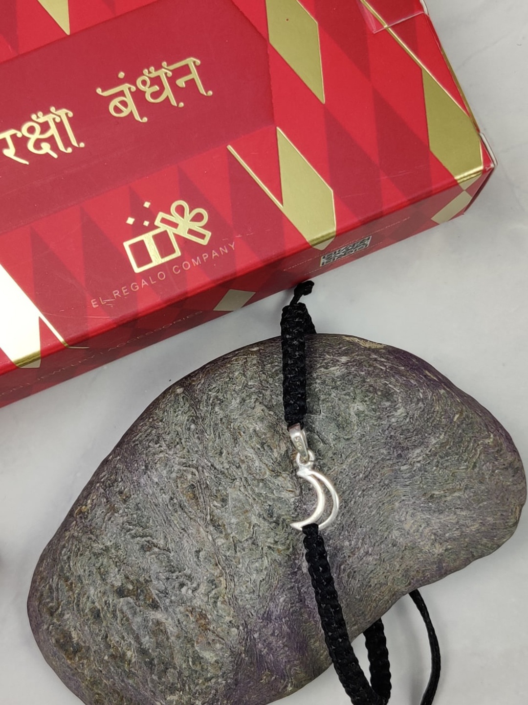 

EL REGALO Half Moon Charm Silver Rakhi with Card and Roli Chawal Shagun