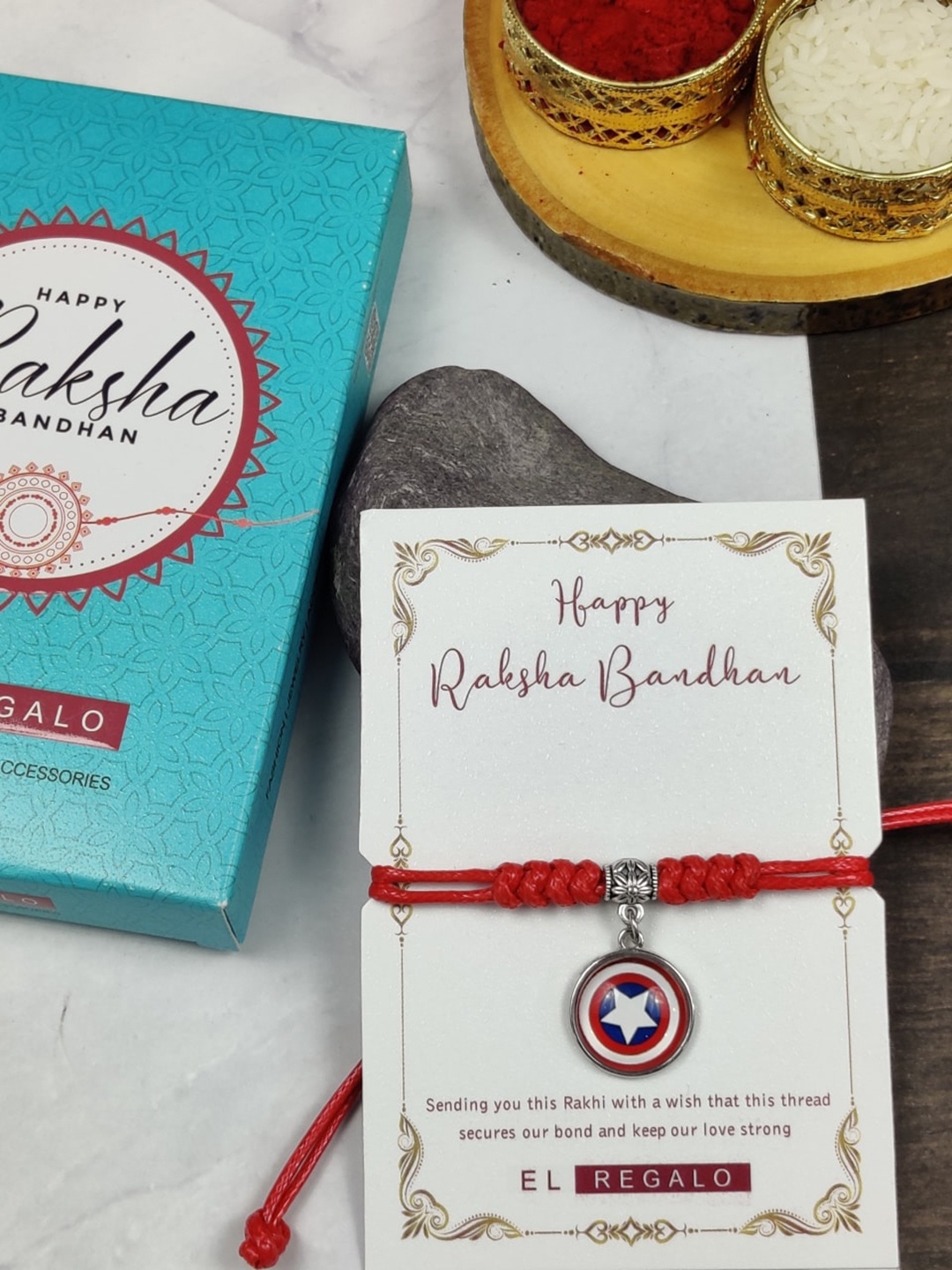 

EL REGALO Boys Captain America Charm Wraparound Rakhi, Red