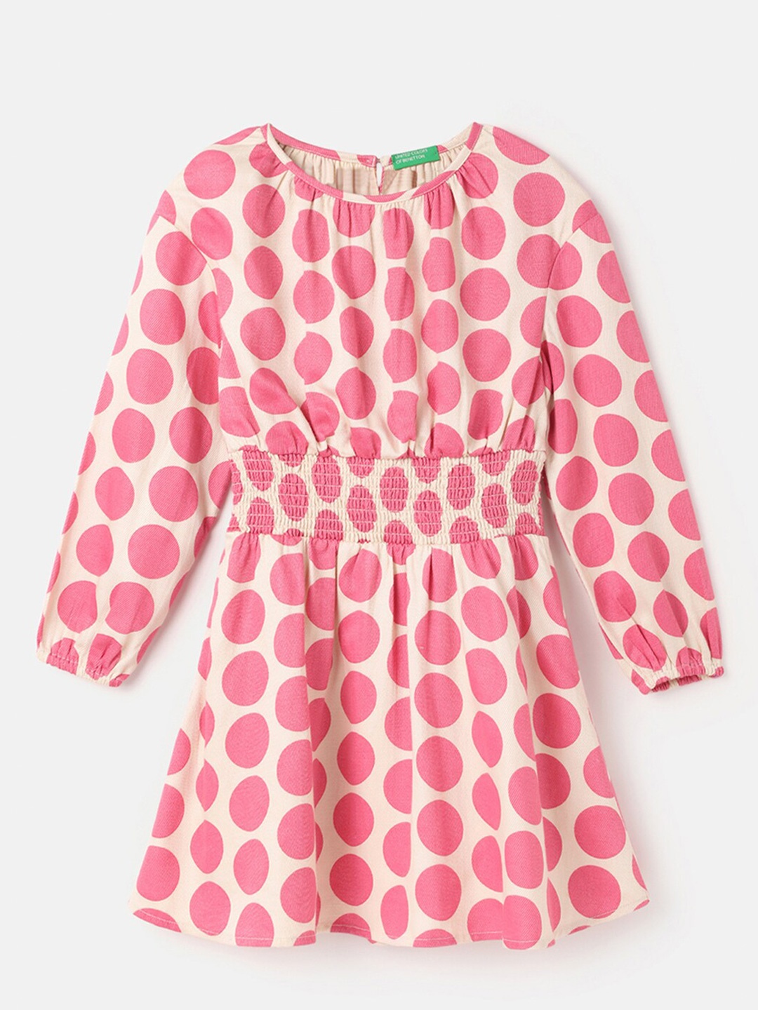 

United Colors of Benetton Girls Polka Dot Printed Fit & Flare Dress, Pink