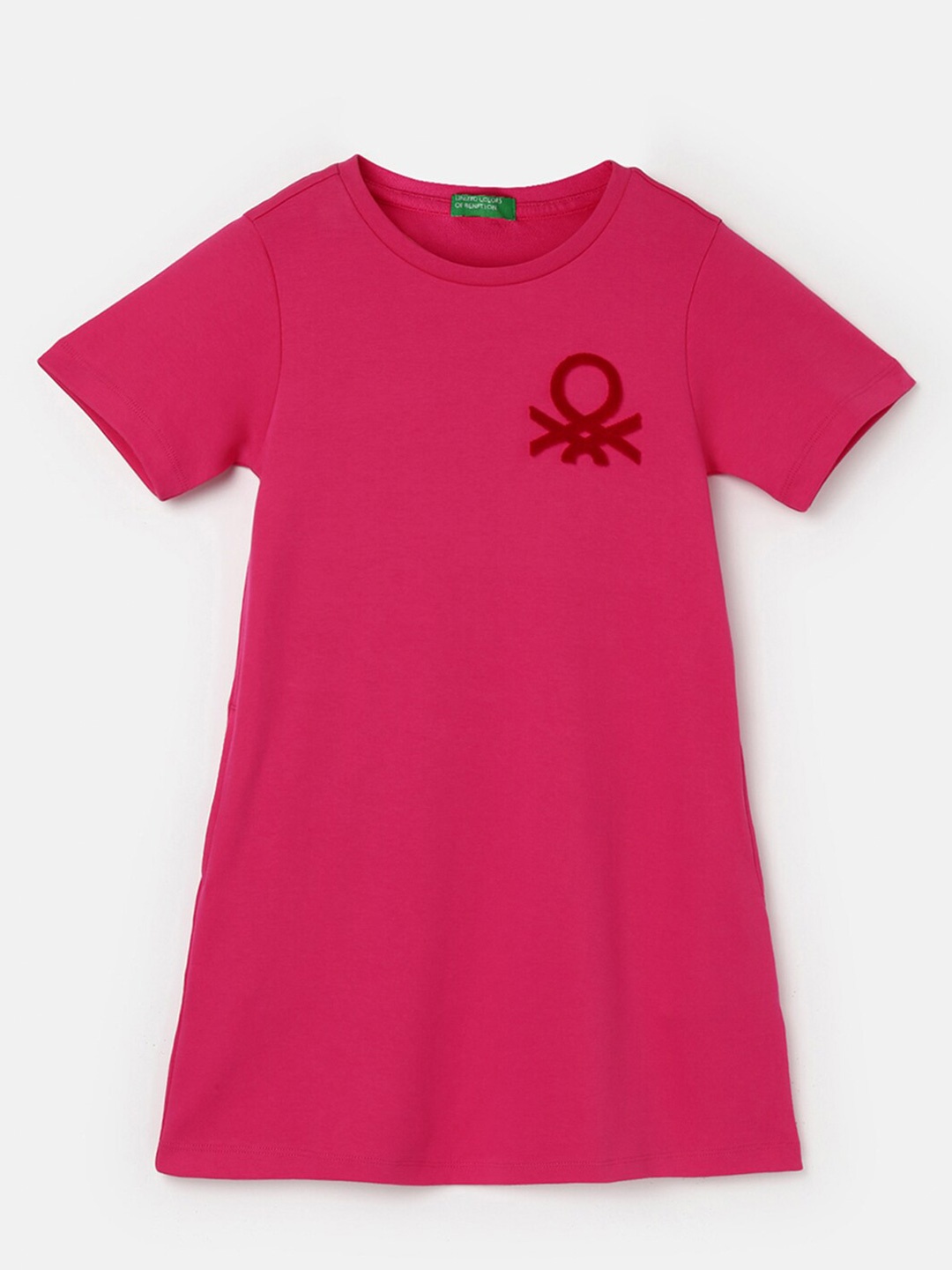 United Colors of Benetton Girls Cotton T-shirt Dress, Magenta