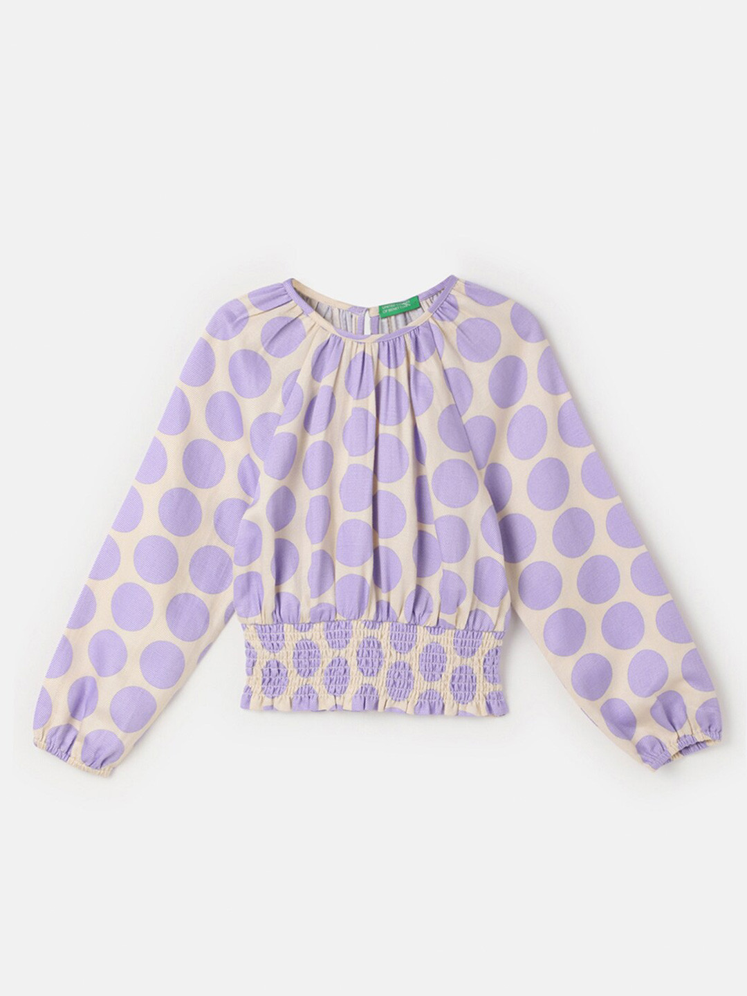 

United Colors of Benetton Girls Geometric Printed Gathered Cuffed Sleeves Blouson Top, Purple
