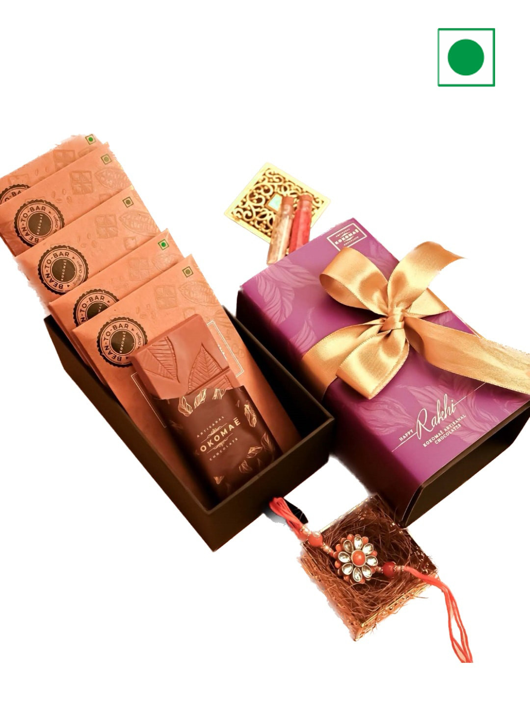 

Kokomae Artisanal Chocolate Indian Chocolate With Rakhi, Orange