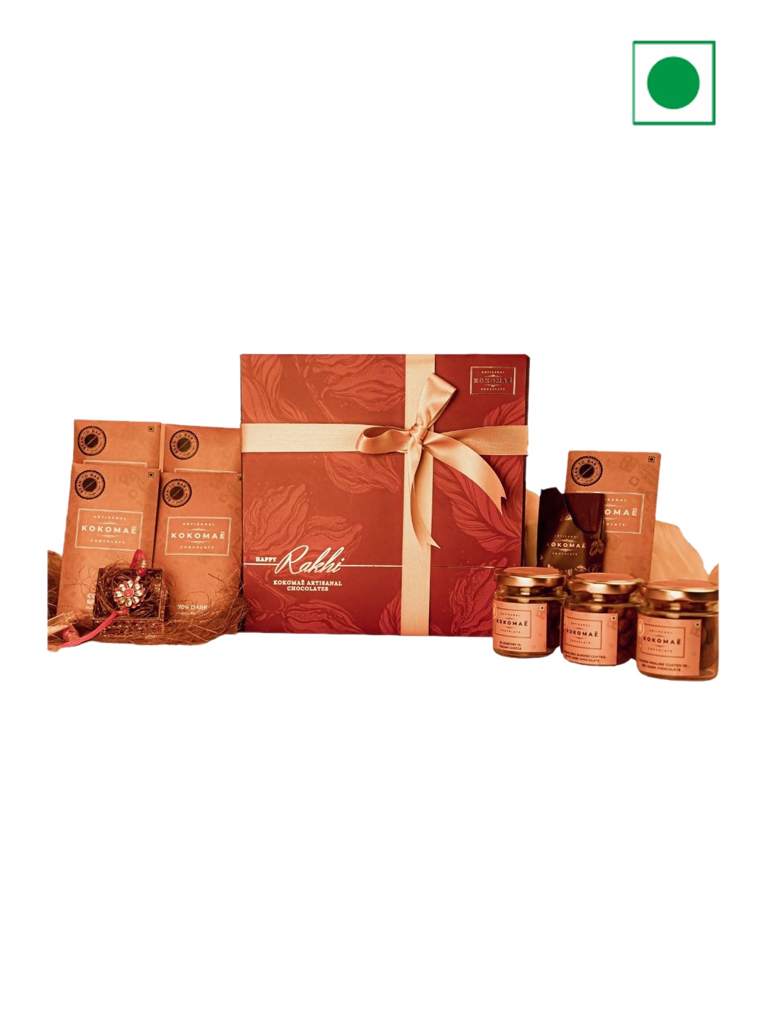 

Kokomae Artisanal Chocolate Indian Chocolate with Rakhi, Orange