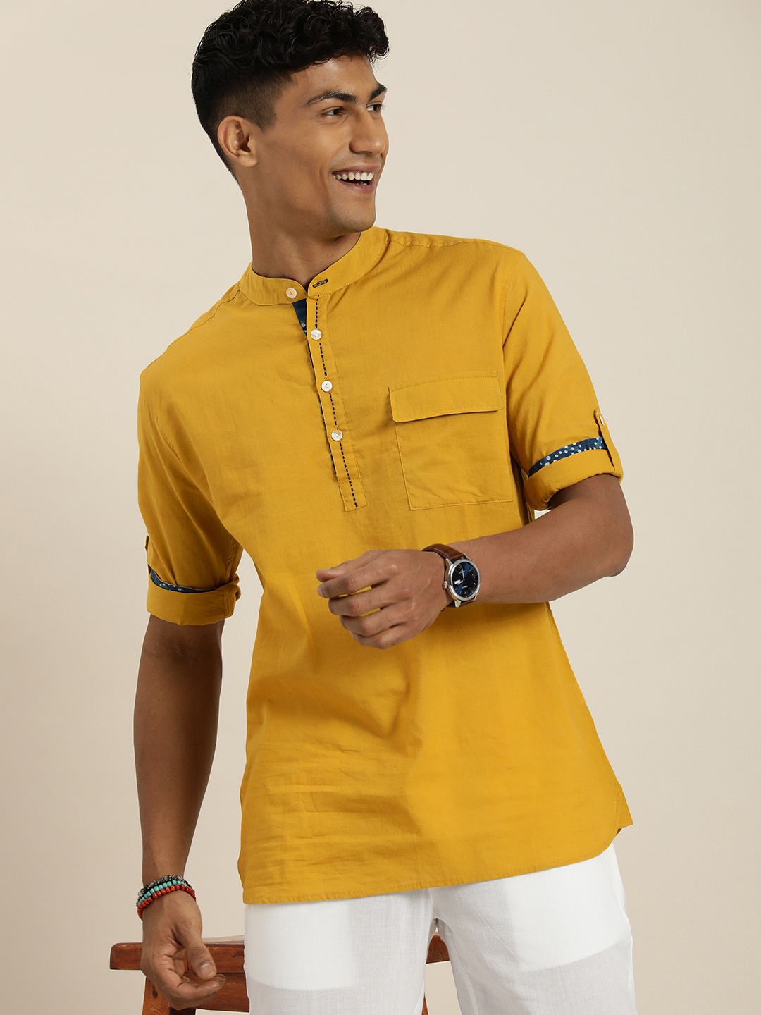 

Taavi Men Solid Straight Kurta, Mustard