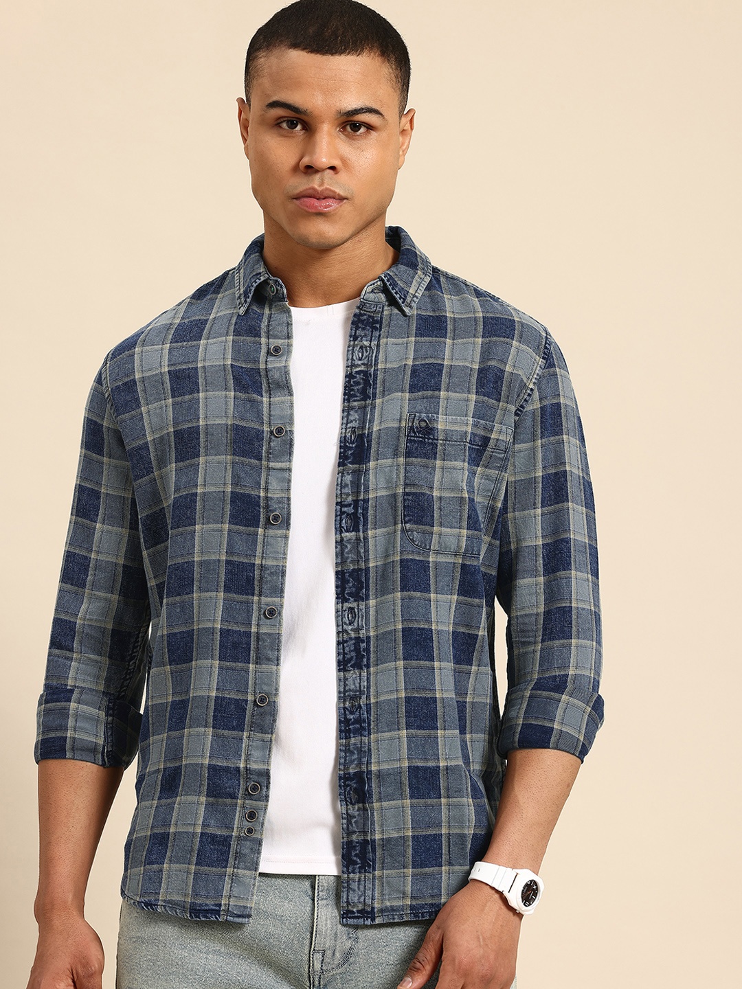 

United Colors of Benetton Checked Casual Shirt, Navy blue