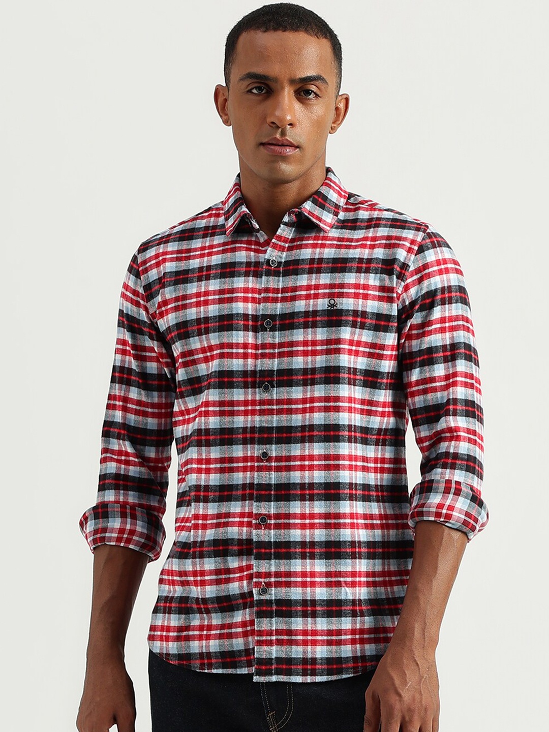 

United Colors of Benetton Tartan Checked Casual Cotton Shirt, Red