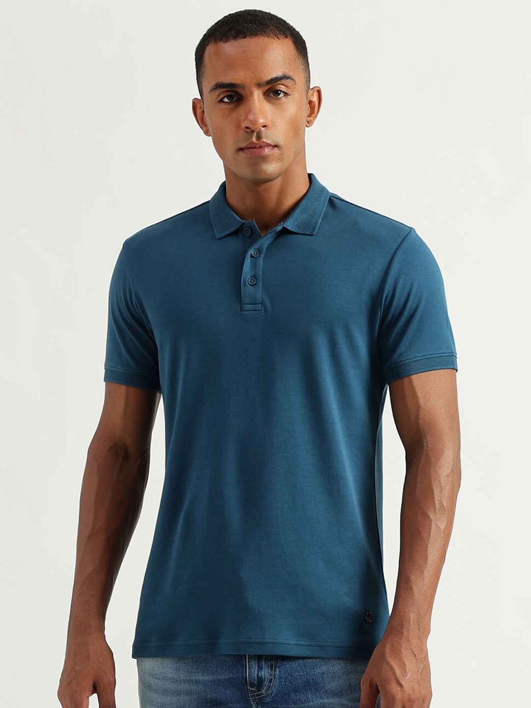 

United Colors of Benetton Men Polo Collar Regular Fit Cotton T-shirt, Teal