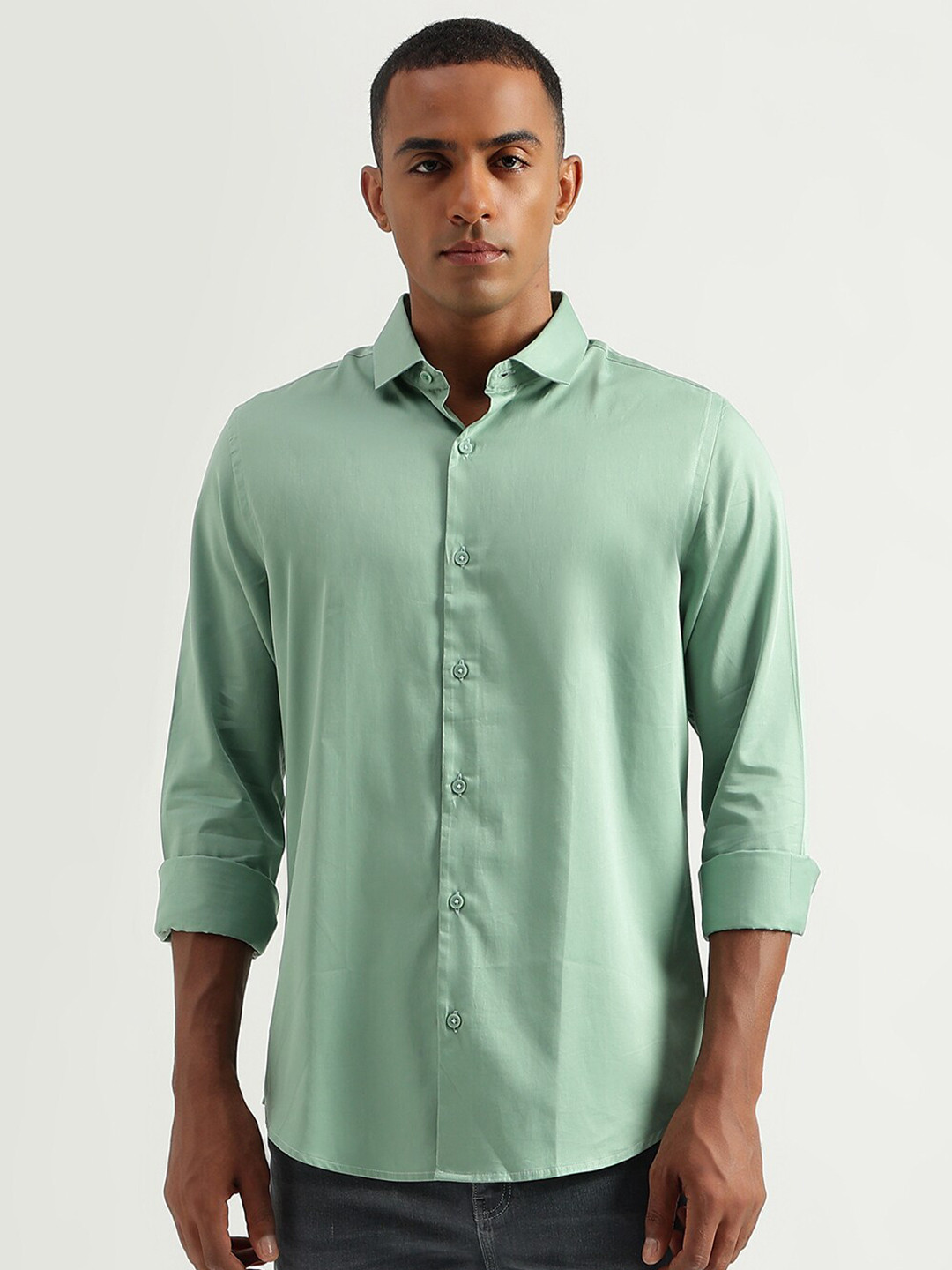 

United Colors of Benetton Spread Collar Slim Fit Cotton Casual Shirt, Green