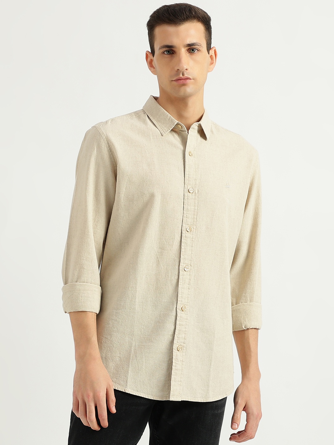 

United Colors of Benetton Micro Ditsy Printed Slim Fit Cotton Casual Shirt, Blue