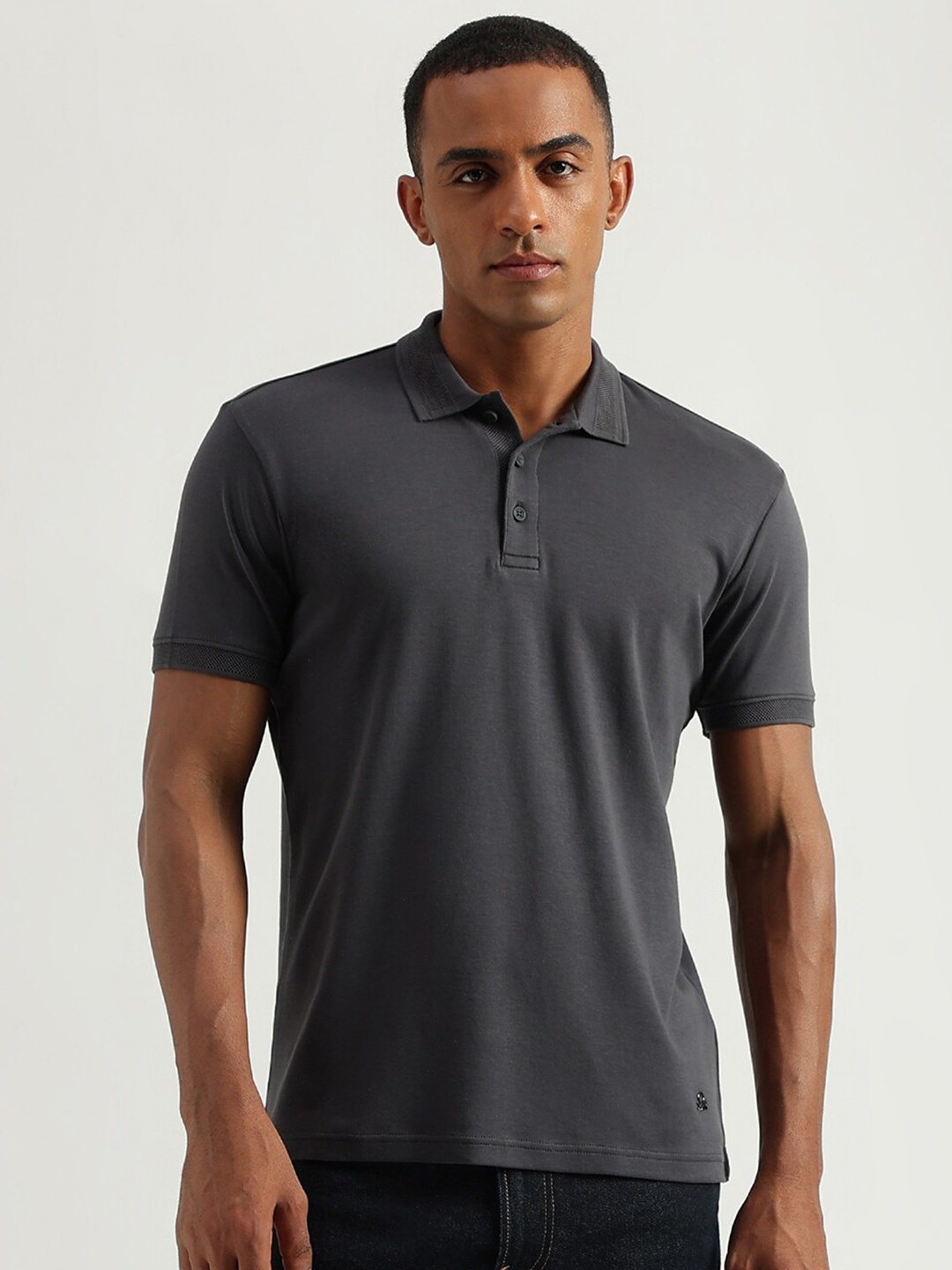 United Colors of Benetton Polo Collar Cotton T-shirt, Grey
