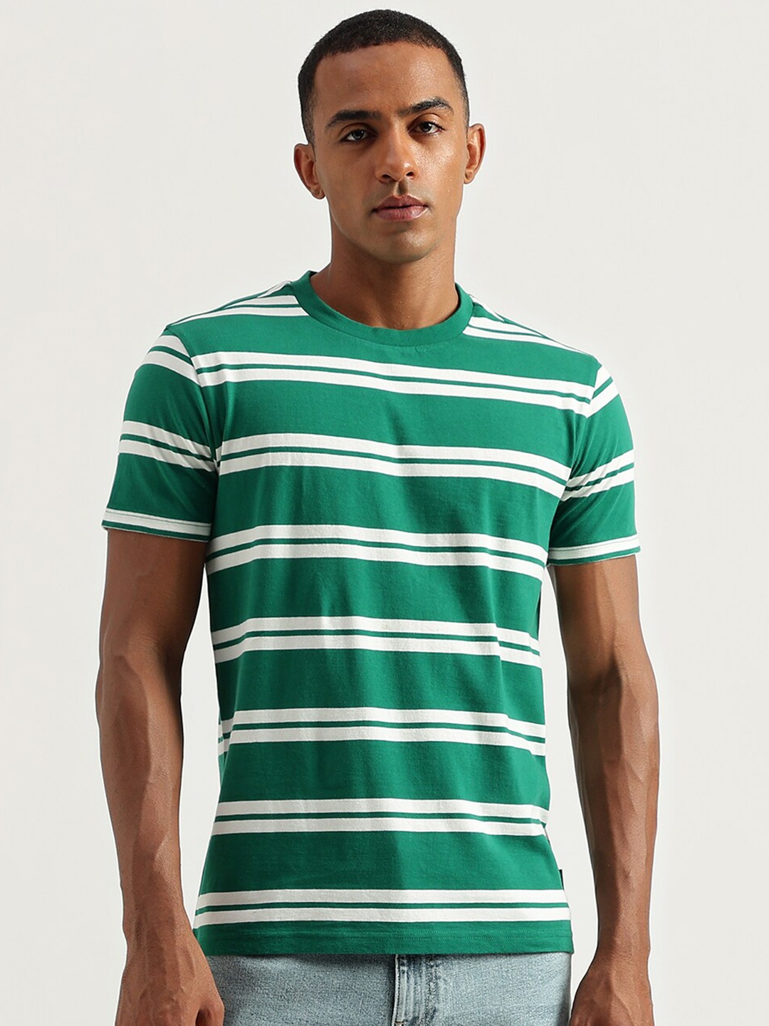 

United Colors of Benetton Striped Cotton Casual T-shirt, Green