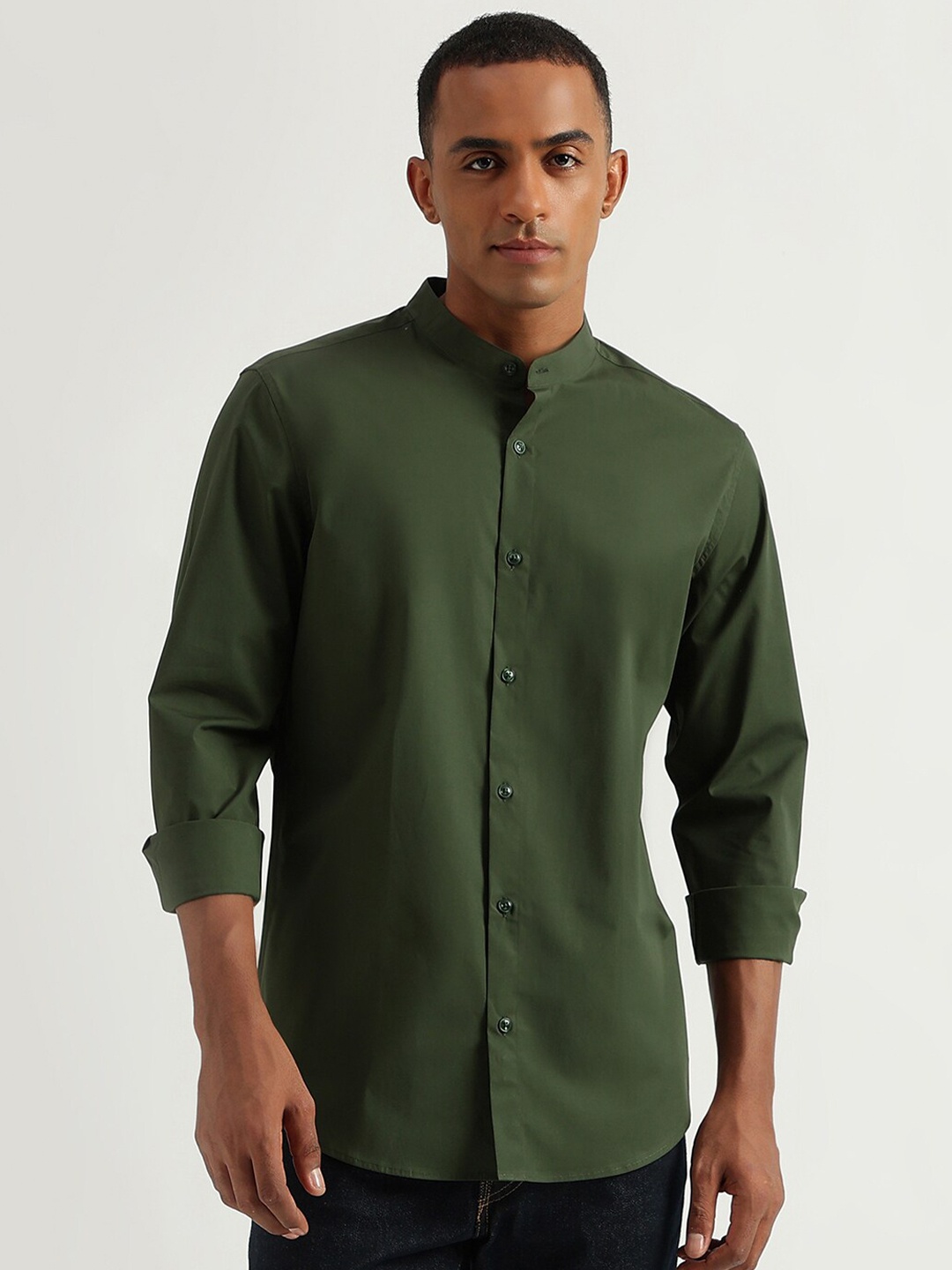 

United Colors of Benetton Band Collar Slim Fit Cotton Casual Shirt, Green