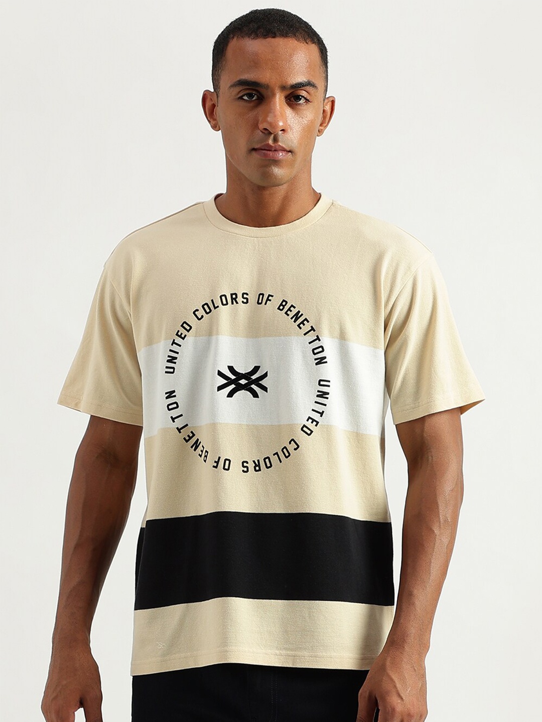 

United Colors of Benetton Typography Printed Cotton T-Shirt, Beige