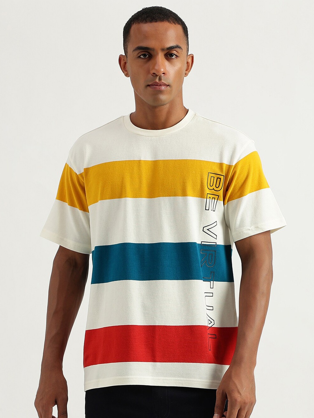 

United Colors of Benetton Striped Boxy Cotton T-shirt, Off white