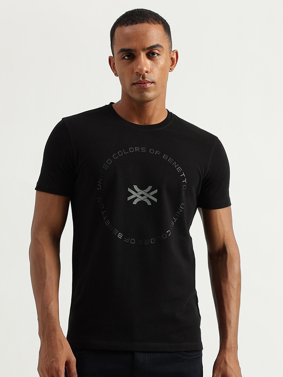 

United Colors of BenettonTypography Printed Cotton T-shirt, Black