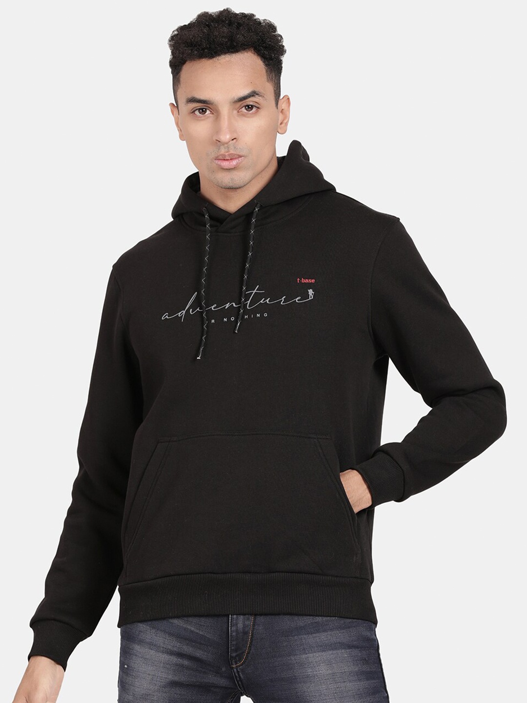 

t-base Typography Printed Hooded Pullover Sweatshirt, Black