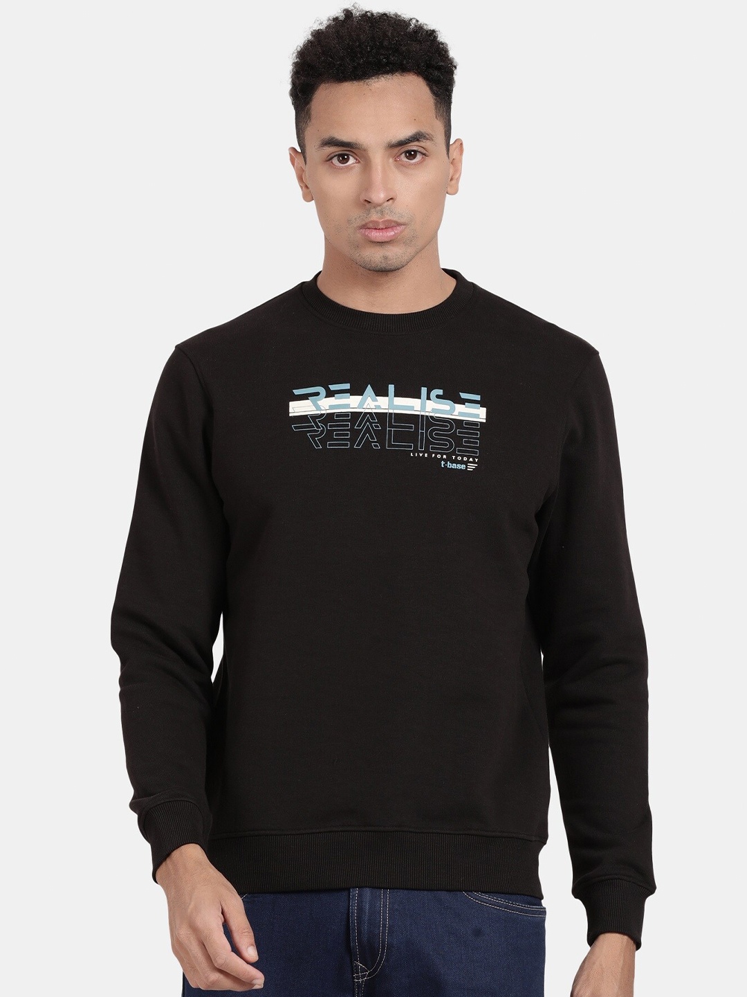 

t-base Typography Printed Pullover Sweatshirt, Black