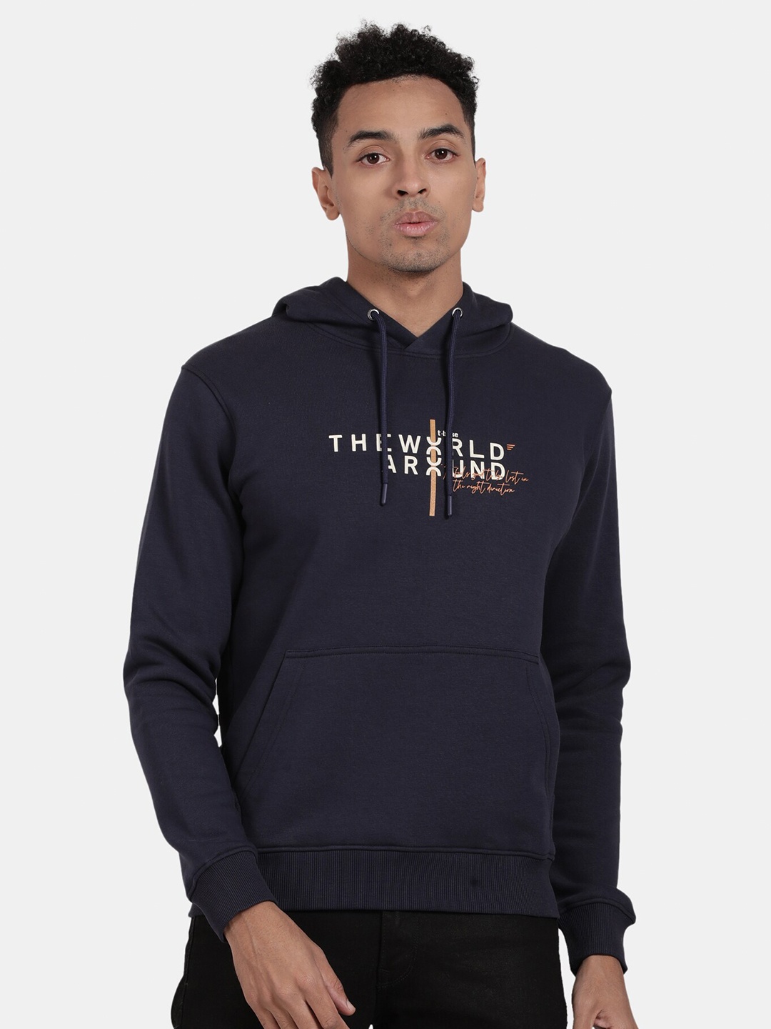 

t-base Typography Printed Hooded Pullover Sweatshirt, Navy blue