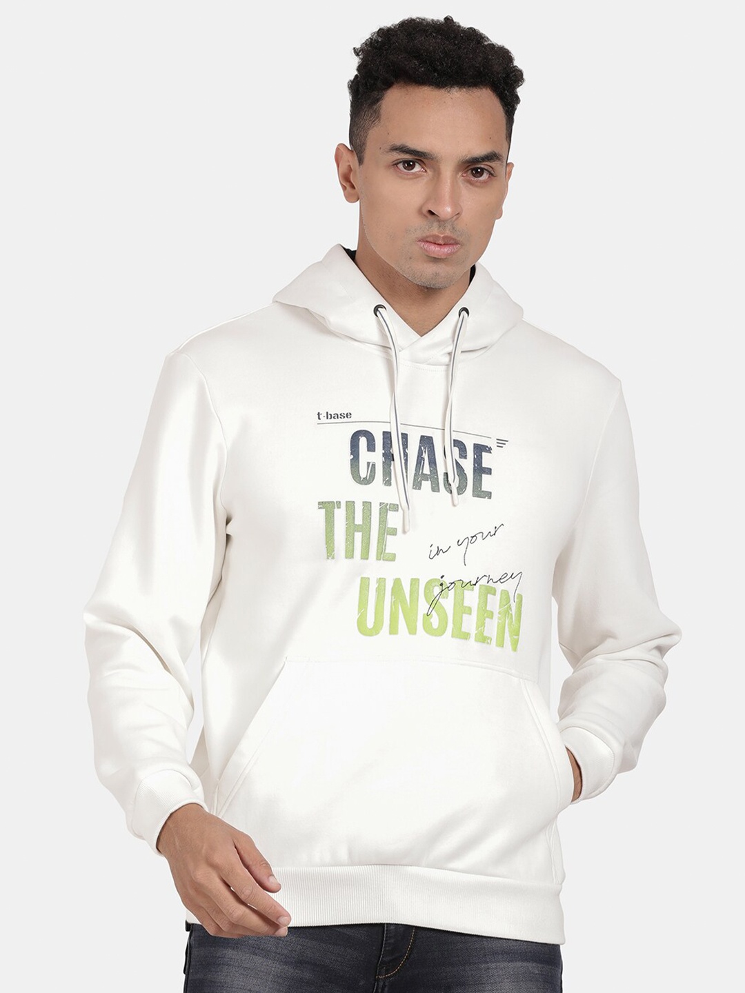 

t-base Typography Printed Hooded Pullover Sweatshirt, White