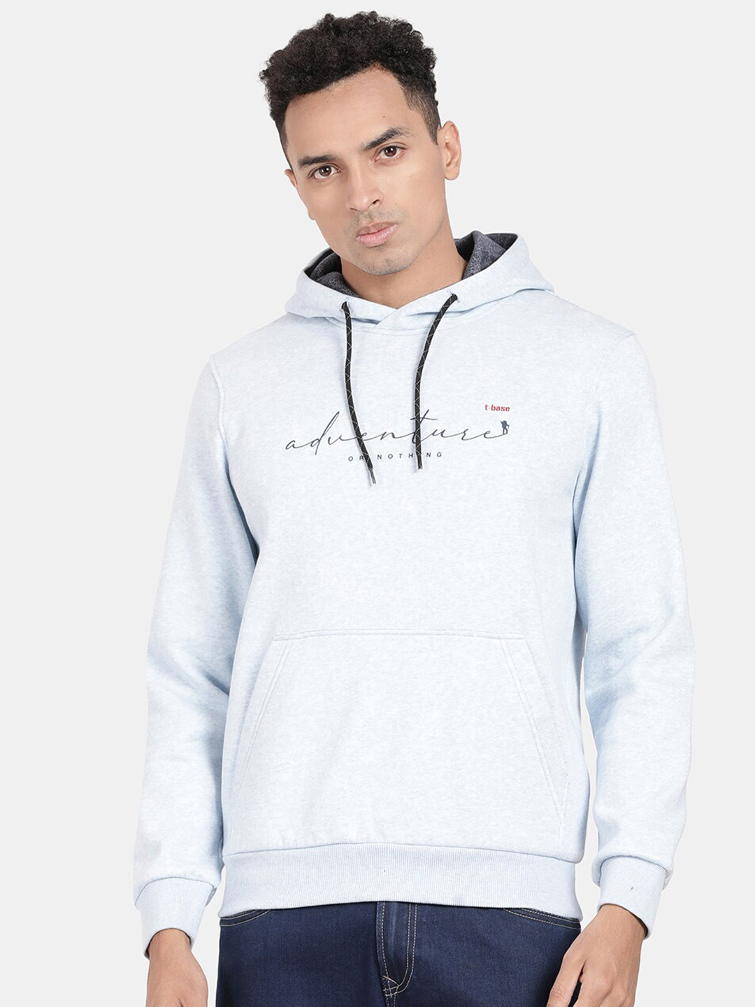 

t-base Typography Printed Hooded Sweatshirt, Blue