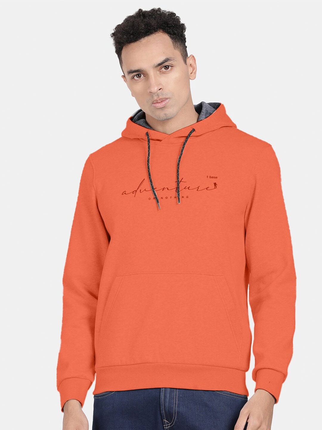 

t-base Typography Printed Hooded Sweatshirt, Orange