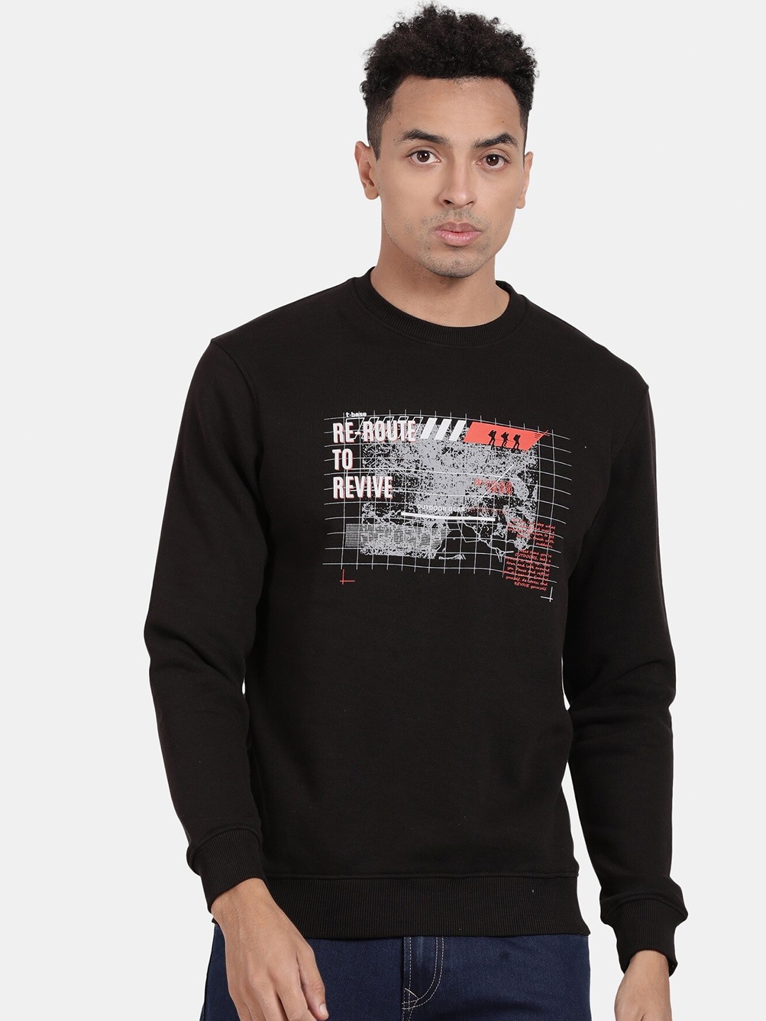 

t-base Graphic Printed Round Neck Sweatshirt, Black