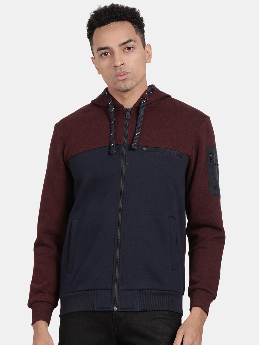 

t-base Colourblocked Hooded Cotton Sweatshirt, Maroon
