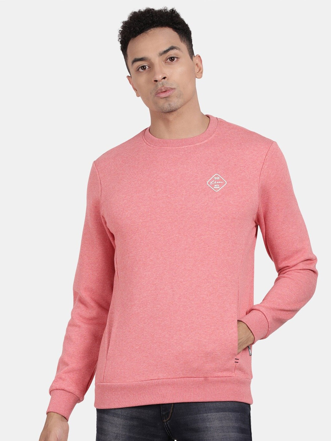 

t-base Round Neck Long Sleeve Cotton Sweatshirt, Pink
