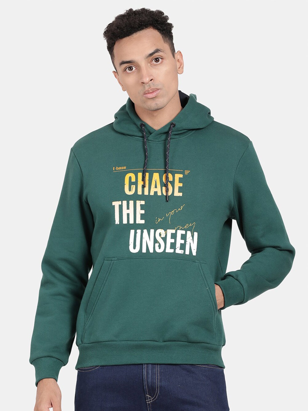 

t-base Typography Printed Hooded Pullover Sweatshirt, Green