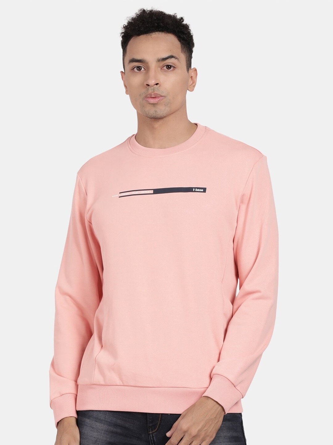 

t-base Round Neck Knitted Pullover Sweatshirt, Pink