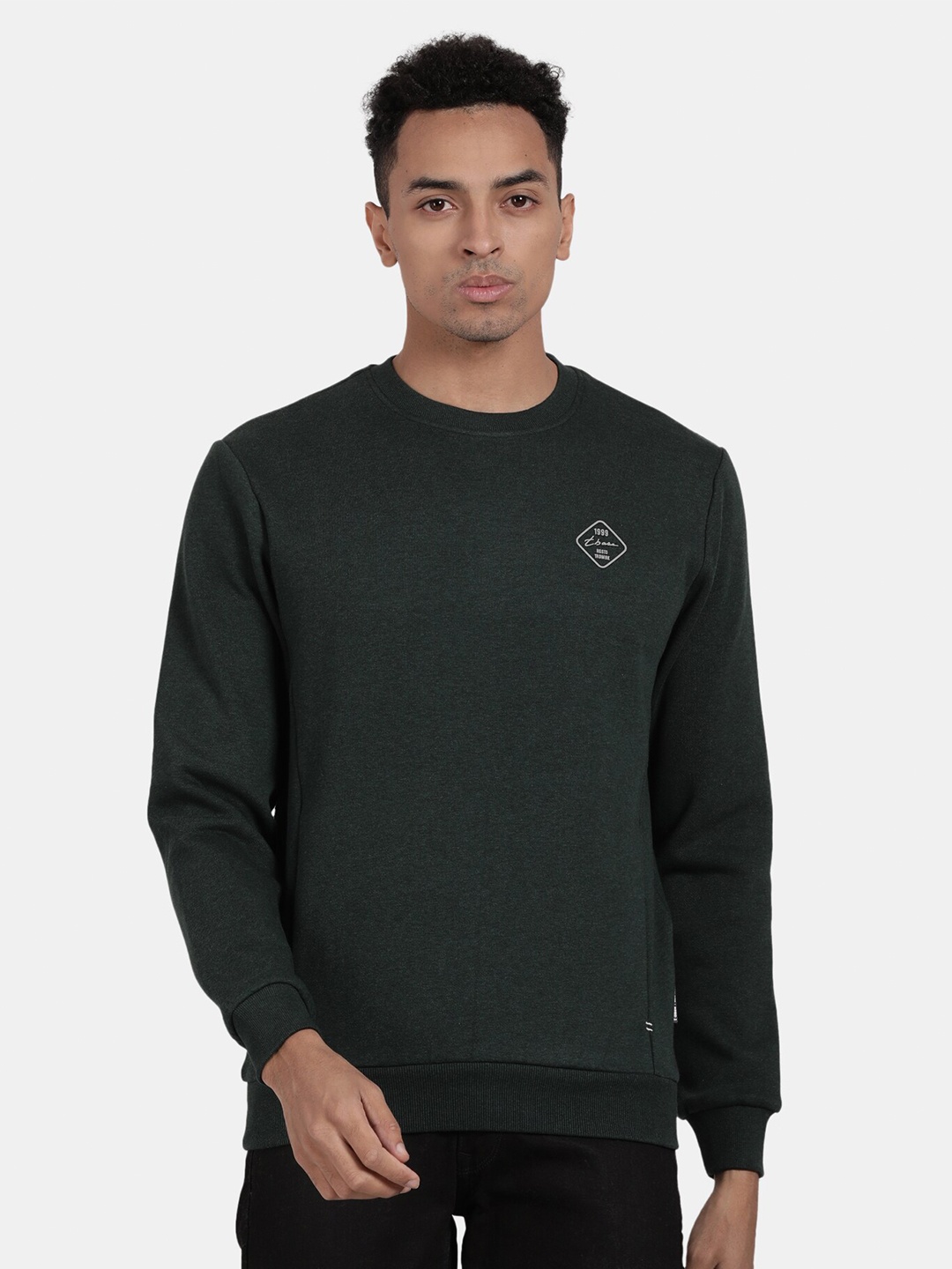 

t-base Round Neck Long Sleeves Ribbed Sweatshirt, Green