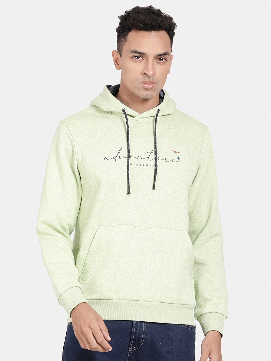 

t-base Typography Hooded Cotton Ribbed Sweatshirt, Green