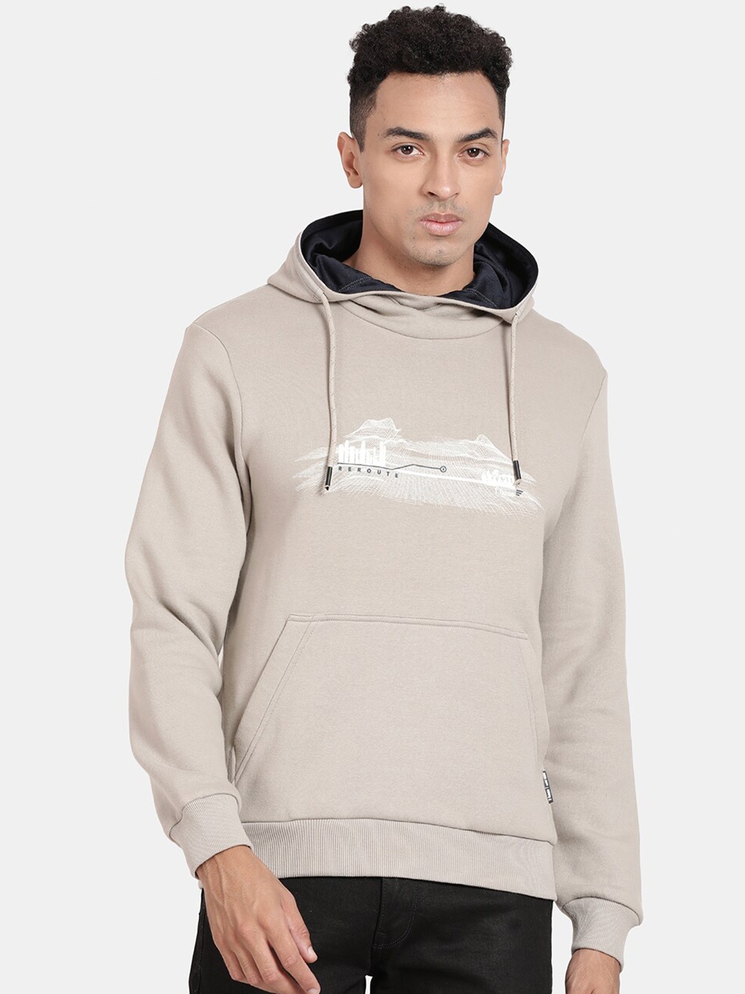 

t-base Typography Printed Hooded Neck Cotton Pullover Sweatshirt, Grey