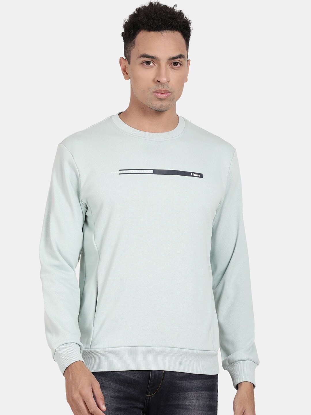 

t-base Typography Printed Round Neck Cotton Pullover Sweatshirt, Na