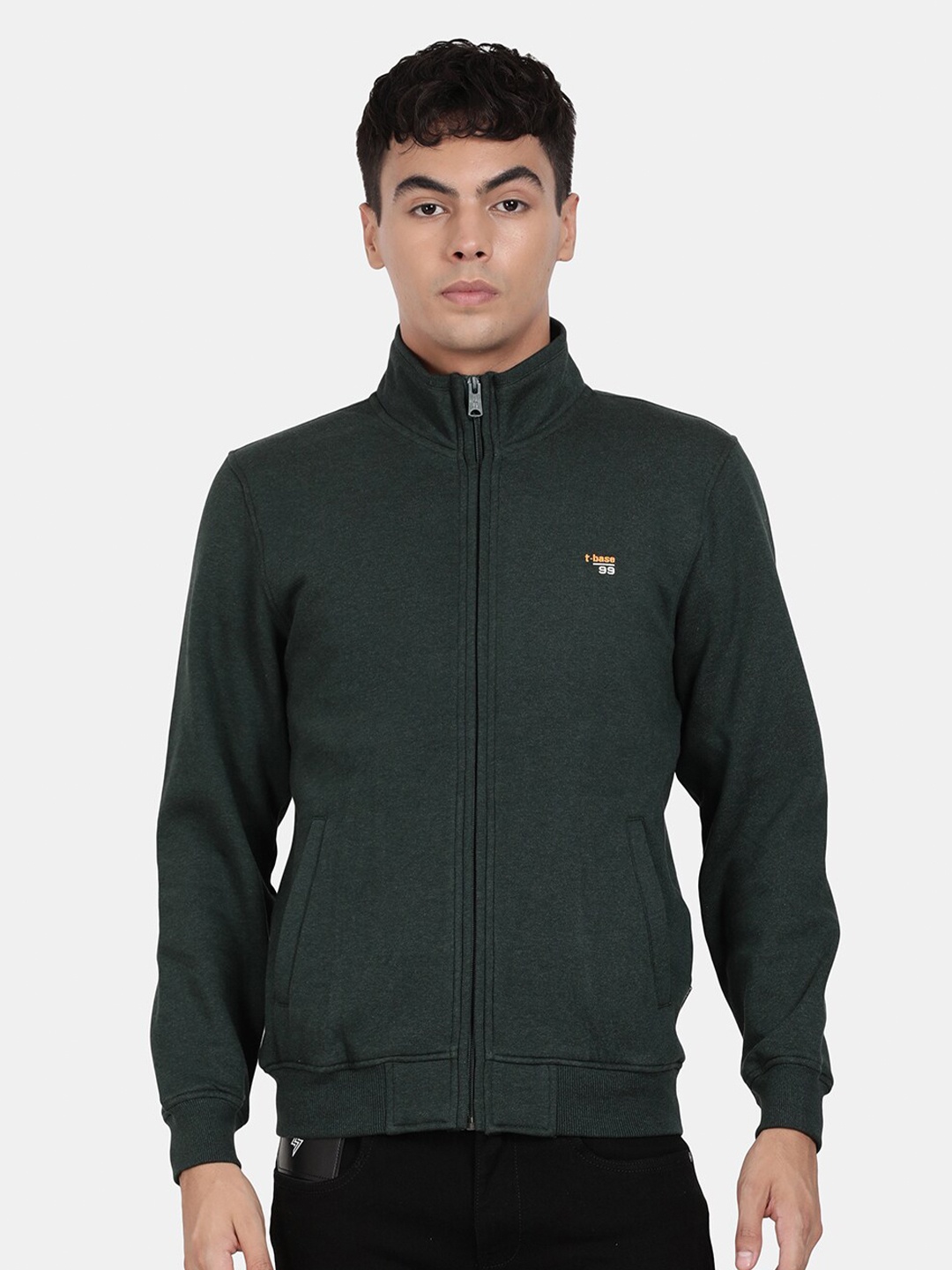 

t-base High Neck Front-Open Sweatshirt, Green