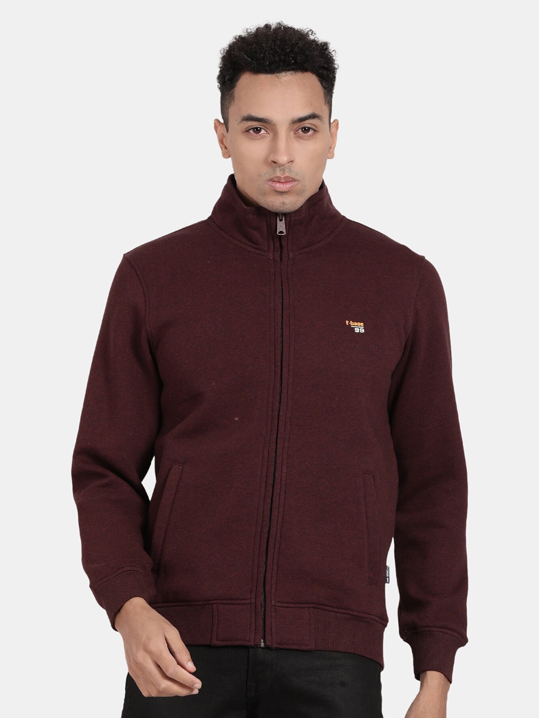 

t-base High Neck Front-Open Sweatshirt, Maroon