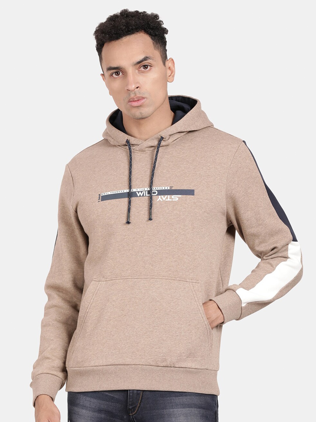 

t-base Typography Printed Hooded Sweatshirt, Brown