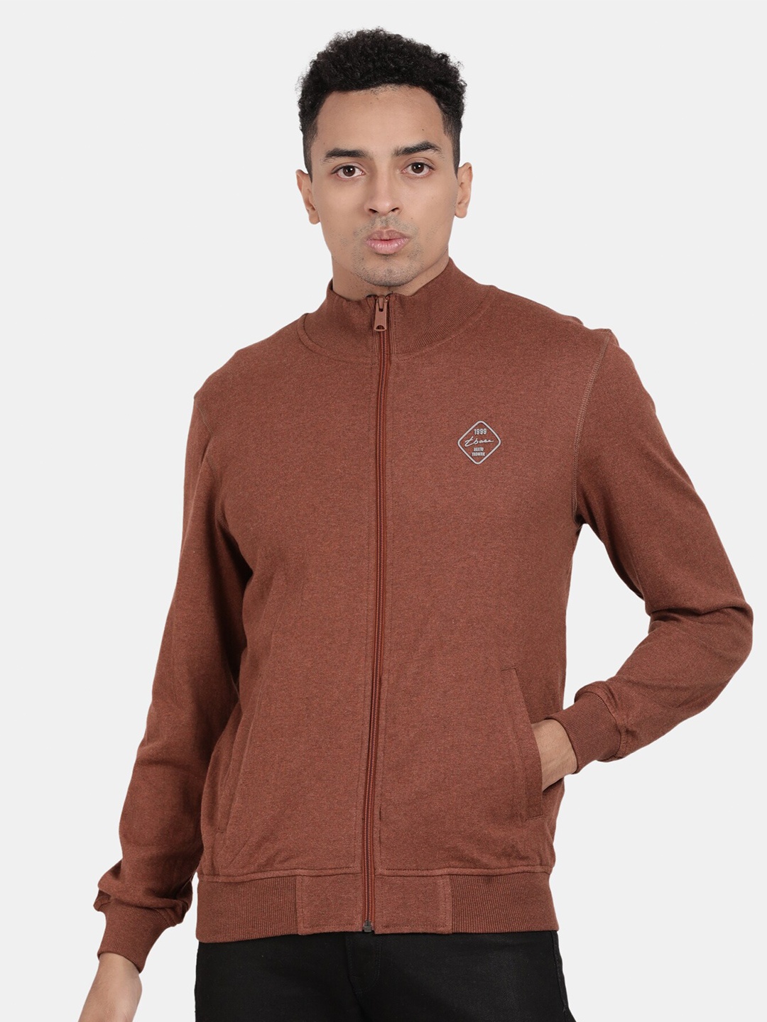 

t-base Mock Neck Front-Open Sweatshirt, Rust