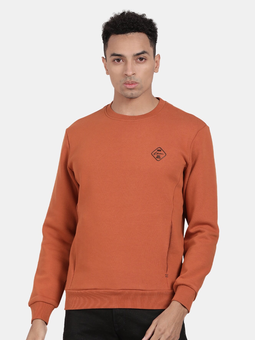 

t-base Men Round Neck Pullover Sweatshirt, Orange