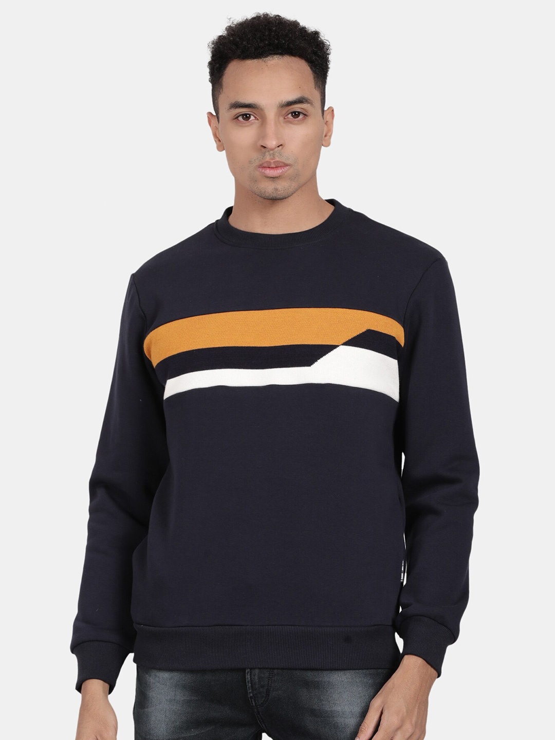 

t-base Striped Round Neck Pullover Sweatshirt, Navy blue