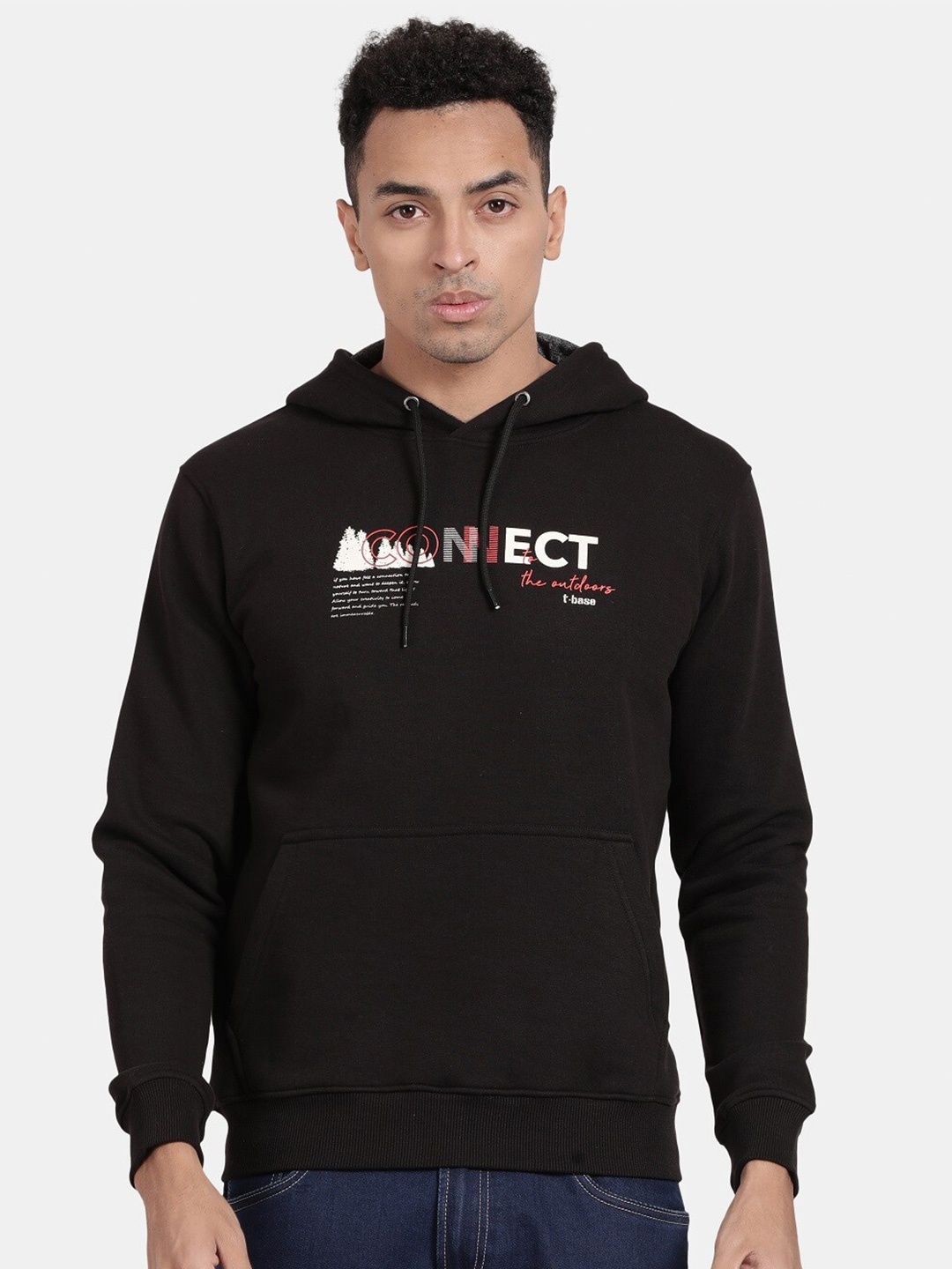 

t-base Typography Printed Hooded Sweatshirt, Black