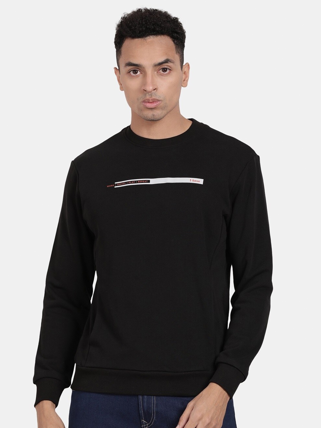 

t-base Round Neck Cotton Sweatshirt, Black