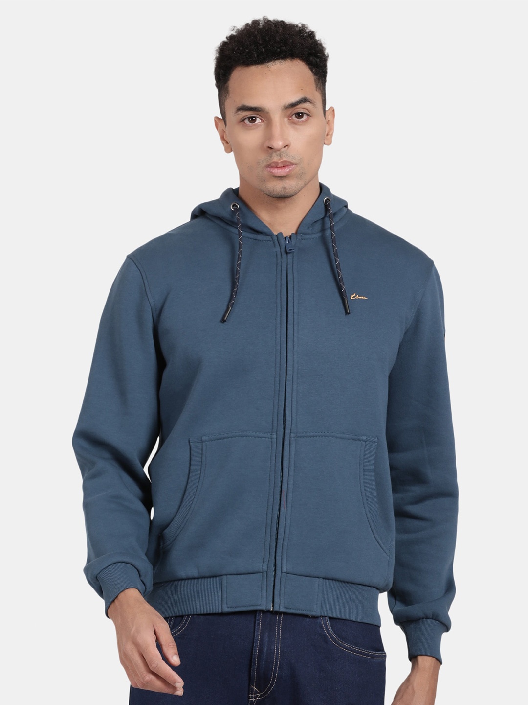 

t-base Kangaroo Pockets Ribbed Hooded Cotton Sweatshirt, Green