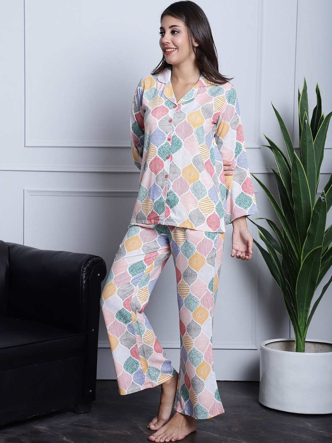 

Claura Women Abstract Printed Shirt With Trousers, Blue